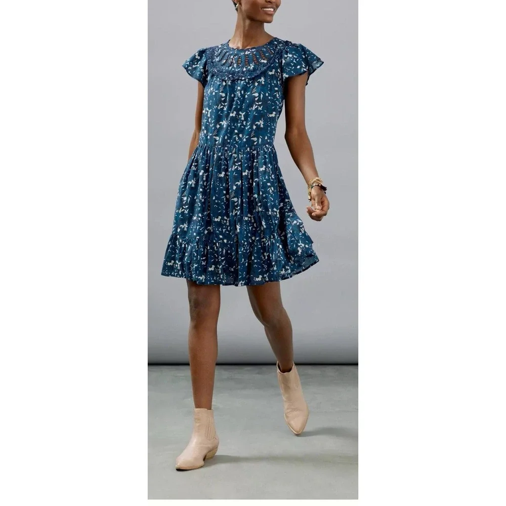 Anthropologie Othilia Dessa Ruffled Cotton Floral Dress Sz 1X $248